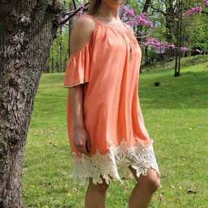 She + Sky Cold Shoulder Sundress with Lace